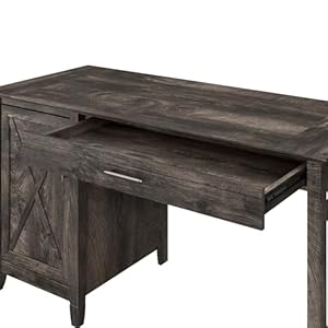 Bush Furniture Key West Computer Desk with Storage | Farmhouse PC Table for Home Office in Dark Gray Hickory | 54W x 24D Bush Furniture Key West Computer Desk with Storage Farmhouse PC Table for Home Office in Dark Gray Hickory 54W x 24D