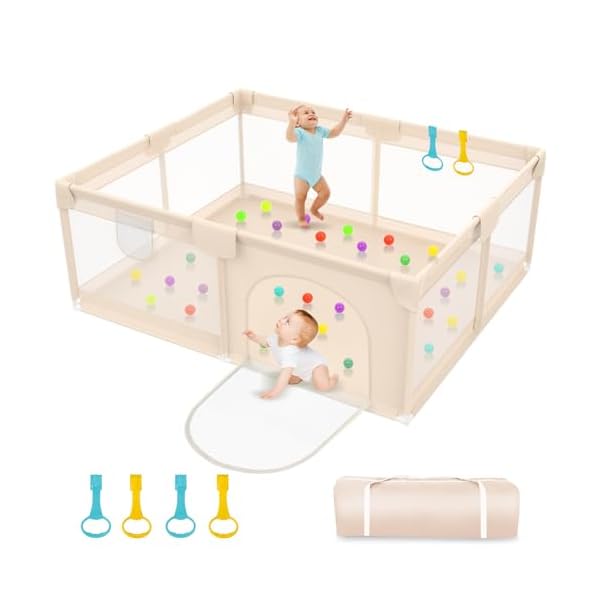 Playpen for babies and toddlers 79x71inch extra large baby gate play pen with soft breathable mesh cover indoor and outdoor baby playard portable playpen for babies apricot  urban country home decor