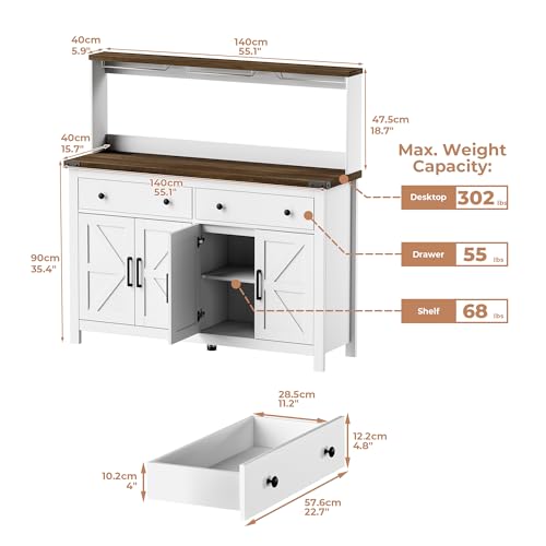 Hutchstoragecabinetbuffetwithdrawersandchargingstationcoffeebarcabinetwithbarndoorswinerackandhookscountertoplongfarmhousewhiteforkitchendiningroom541high Urban Country Home Decor Hutch storage cabinet buffet with drawers and charging station coffee bar cabinet with barn doors wine rack and hooks countertop long farmhouse white for kitchen dining room 541 high urban country home decor