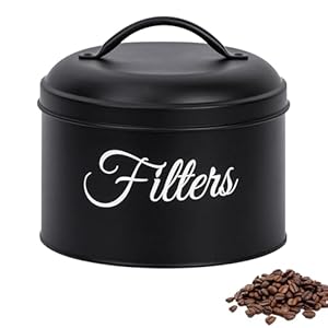 Black Enamel Basket Coffee Filter Holder with Lid Organizer Round Coffee Filter Holder for Counter Rustic Farmhouse Coffee Bar Decoration