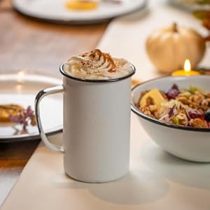 Cinsa mug set 20 oz enamelware mugs for indoor outdoor durable and reusable speckled white  urban country home decor