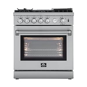 FORNO Lazio Full Gas 30″ Inch. Freestanding Range with 5 Italian Sealed Burners Cooktop – 4.32 Cu.Ft. Stainless Steel Convection Oven Includes Cast Iron Accessories