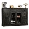 4 EVER WINNER Farmhouse Buffet Cabinet with Storage 55 Coffee Bar Cabinet with Glass Doors Barn Doors Rustic Oak