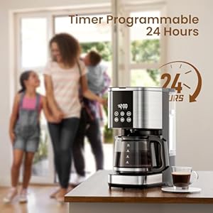 Kismile 10-Cup Drip Coffee Maker with LED Display & Touch Screen, 24H Timer, Dry Boil Protection, Programmable, 1.5L Water Tank, for Home & Office(Black) Kismile 10 Cup Drip Coffee Maker with LED Display Touch Screen 24H Timer Dry Boil Protection Programmable 15L Water Tank for Home OfficeBlack