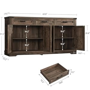 usikey Buffet Cabinet, 63” Large Sideboard Buffet Storage Cabinet with 3 Drawers, Farmhouse Coffee Bar with 4 Doors, Buffet Table for Kitchen, Living Room, Antique Oak usikey Buffet Cabinet 63 Large Sideboard Buffet Storage Cabinet with 3 Drawers Farmhouse Coffee Bar with 4 Doors Buffet Table for Kitchen Living Room Antique Oak