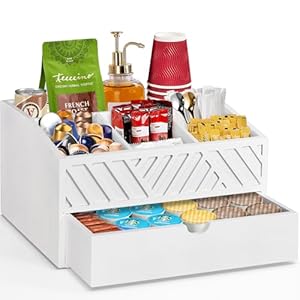   Farmhouse-Wooden-Coffee-Bar-Organizer-Countertop-Station-With-Drawer-Pods-Holder-Storage-Basket