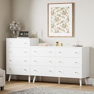 2 pcs dresser set for bedroom wooden dresser set include one modern dresser with 6 drawers one kids dresser with 4 drawers white  urban country home decor