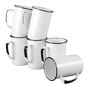 Cinsa Mug Set 20 oz Enamelware mugs for Indoor Outdoor Durable and Reusable Speckled White