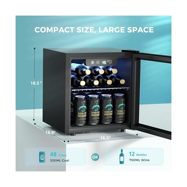   EUHOMY-48-Can-Beverage-Refrigerator-cooler-Mini-Fridge-Glass-Door-for-Beer-Drinks-Wines-Countertop-Beverage-Fridge-with-Adjustable-Shelves-Blue-LED-for-HomeOfficeDormBar-13-cuft
