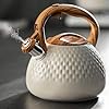 Tea Kettle 27 Quart with Wood Pattern Handle Loud Whistle Food Grade Stainless Steel Teapot Anti Hot Handle and Anti Rust Suitable for All Heat Sources