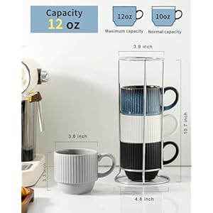 Hasense Ceramic Coffee Mug Set of 4 with Rack - 12 oz Stackable Coffee Cups Ceramic - Modern Ribbed Latte Cup Sets for Cappuccino, Tea, Hot Cocoa, Drinks - Wedding & Housewarming Gifts Multi Colors Hasense Ceramic Coffee Mug Set of 4 with Rack 12 oz Stackable Coffee Cups Ceramic Modern Ribbed Latte Cup Sets for Cappuccino Tea Hot Cocoa Drinks Wedding Housewarming Gifts Multi Colors