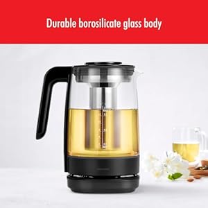 ZWILLING Enfinigy Glass Kettle 17L Tea Kettle 6 Preset Temps for the Perfect Cup Tea Timer Black