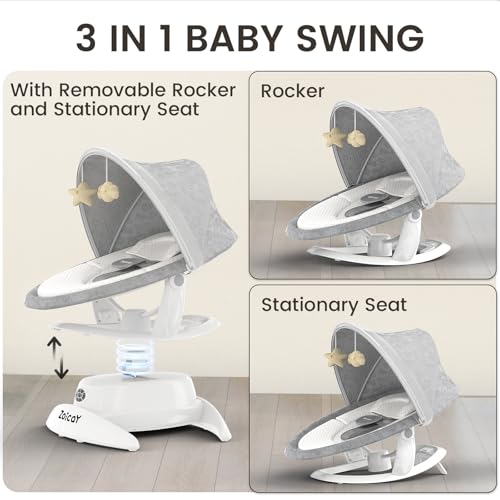 Zoicay-3-in-1-Baby-Swing-for-Infants-to-Toddler-with-Motion-Detection-Portable-Baby-Swing-Removable-Swing-Seat-BT-Enabled-360Rotating-Seat-and-Manual-Remote-with-3-Swing-Modes-5-SpeedsWhite Zoicay 3 in 1 Baby Swing for Infants to Toddler with Motion Detection Portable Baby Swing Removable Swing Seat BT Enabled 360Rotating Seat and Manual Remote with 3 Swing Modes 5 SpeedsWhite