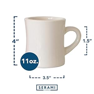 Serami Original 11oz Cream Diner Coffee Mug Set Ceramic Mugs Great for Kitchen Set Travel and Hot Tea Retro Waffle House Farmhouse Mug with Handle Heavy Duty Coffee Cups 6 Pack