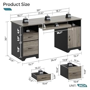   Bestier-59-Executive-Desk-with-2-Drawers-Computer-Desk-with-Storage-Cabinet-Industrial-Wood-Desk-with-File-Drawer-Keyboard-Tray-2-Pedestals-for-Home-Office-Studio-Gray
