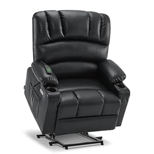 MCombo Oversized Power Lift Recliner Chair for Elderly, Lift Chair with Heat and Massage, Lift Recliner for Big and Tall, Cup Holders, USB &Type C Ports, Faux Leather R7092 (Black, Oversize)