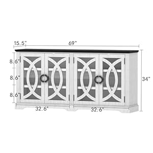 wanan 69 Sideboard Buffet Farmhouse Buffet Cabinet with 4 Glass Barn Doors Wood Sideboard Storage Cabinet for Kitchen Dining Room Living Room Antique White