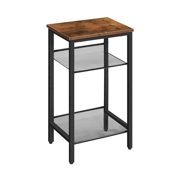 Hoobro side table 3 tier tall end telephone table with adjustable mesh shelves small entry table for living room bedroom hallway or office rustic brown and black bf01dh01g1  urban country home decor