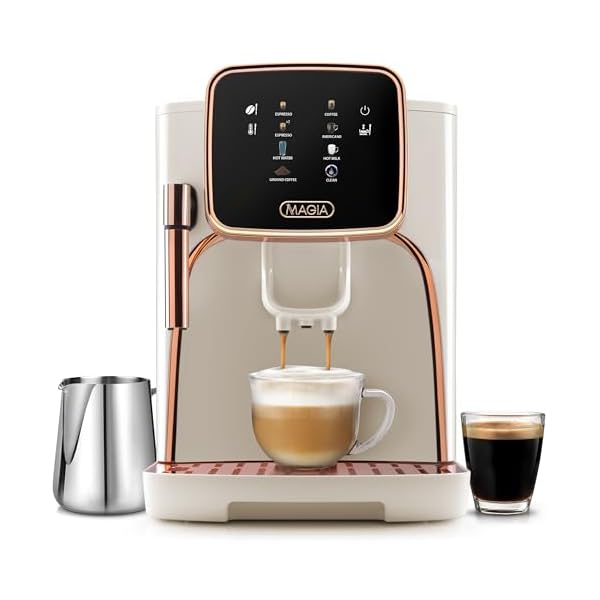 Zulay kitchen magia clasica fully automatic espresso machine with grinder touch screen coffee maker with one touch operation milk foam system for latte cappuccino macchiato cream copper  urban country home decor