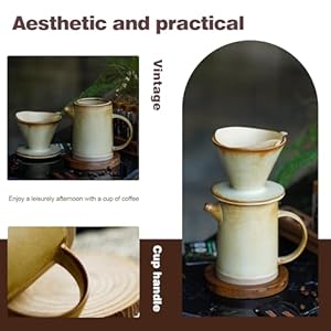 Pour Over Coffee Maker Set Vintage Ceramic Pour Over V60 Coffee Dripper Set with 20 Count Paper Coffee Filtersfor Home Cafe Restaurant Camping158 OuncesYellow