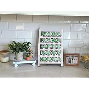 GENMOUS Wood K Cups Holder for Countertop Farmhouse Pod Holder with Coffee Bar Decor Sign Rustic K Cup Organizer for Home Kitchen Storage Coffee Pod Station Organizer Accessories White