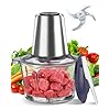 Food Processor Chopper Meat Grinder 2 Speed 500W Electric Meat Chopper with 8 Cup Glass Bowl Bi Level Blades for Kitchen Home Use Baby Food Onion Vegetables Silver