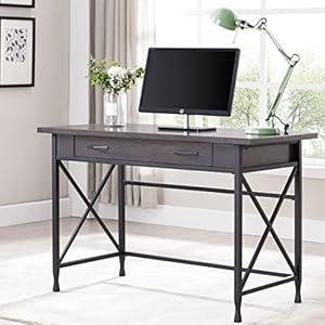 Leick Home 23400 Chisel & Forge Writing Computer Desk with Drop Front Keyboard Drawer, Smoke Gray and Matte Black Leick Home 23400 Chisel Forge Writing Computer Desk with Drop Front Keyboard Drawer Smoke Gray and Matte Black