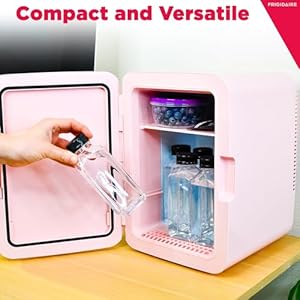   FRIGIDAIRE-Mini-Cooler-Portable-Compact-Personal-LED-Lighted-Mirror-Fridge-65L-Capacity-Chills-9-Cans-100-Freon-Free-Eco-Friendly-for-Makeup-Skincare-12-D-x-8-W-x-12-H-Pink