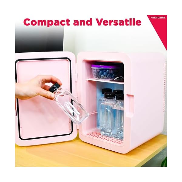   FRIGIDAIRE-Mini-Cooler-Portable-Compact-Personal-LED-Lighted-Mirror-Fridge-65L-Capacity-Chills-9-Cans-100-Freon-Free-Eco-Friendly-for-Makeup-Skincare-12-D-x-8-W-x-12-H-Pink