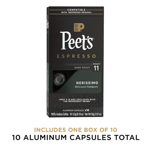 Peets-Coffee-Dark-Roast-Espresso-Pods-Compatible-with-Nespresso-Original-Machine-Nerissimo-French-Roast-Style-Intensity-11-10-Count-1-Box-of-10-Espresso-Capsules Peets Coffee Dark Roast Espresso Pods Compatible with Nespresso Original Machine Nerissimo French Roast Style Intensity 11 10 Count 1 Box of 10 Espresso Capsules