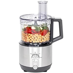 GE Food Processor | 12 Cup | Complete With 3 Feeding Tubes & Stainless Steel Accessories - 3 Discs + Dough Blade | 3 Speed | Great for Shredded Cheese, Chicken & More | Kitchen Essentials | 550 Watts GE Food Processor 12 Cup Complete With 3 Feeding Tubes Stainless Steel Accessories 3 Discs Dough Blade 3 Speed Great for Shredded Cheese Chicken More Kitchen Essentials 550 Watts