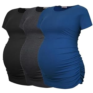 Smallshow Women’s Maternity Shirts Ribbed Ruched Pregnancy Clothes Tops 3 Packs