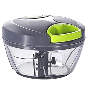 Manual Food Processor Vegetable Chopper Small Hand Pull String Garlic Onion Cutter for Veggies Ginger Fruits Nuts Herbs etc BPA Free Food Safe Material 400ml Gray