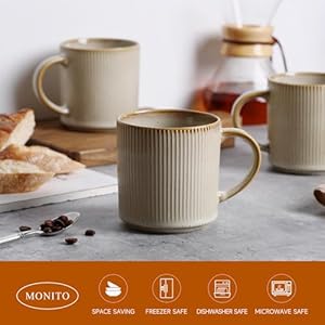 MONITO Ceramic Coffee Mug Set of 4, 16Oz Mugs Set, Ceramic Coffee Cups with Large Handles, Porcelain Mug for Latte, Hot Tea, Cappuccino, Milk, Cocoa, Microwave & Dishwasher Safe Cups MONITO Ceramic Coffee Mug Set of 4 16Oz Mugs Set Ceramic Coffee Cups with Large Handles Porcelain Mug for Latte Hot Tea Cappuccino Milk Cocoa Microwave Dishwasher Safe Cups