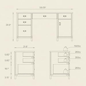 59 executive desk with file drawer farmhouse computer desk with charging station and storage cabinet wood home office desk for writing study light oak  urban country home decor
