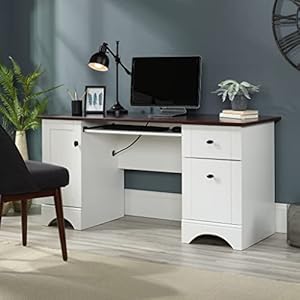 Sauder Miscellaneous Home Office Computer Desk with Cherry Accent Top Soft White Finish