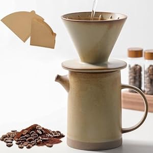 Pour Over Coffee Maker Set Vintage Ceramic Pour Over V60 Coffee Dripper Set with 20 Count Paper Coffee Filtersfor Home Cafe Restaurant Camping158 OuncesYellow