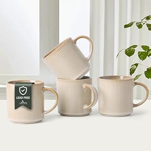 MONITO Ceramic Coffee Mug Set of 4 16Oz Mugs Set Ceramic Coffee Cups with Large Handles Porcelain Mug for Latte Hot Tea Cappuccino Milk Cocoa Microwave Dishwasher Safe Cups
