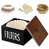 Coffee Filter Holder Wooden Coffee Filter Container Coffee Filter Storage with Lid Rustic Coffee Filter Dispenser Basket for Coffee Bar Decor Farmhouse Coffee Bar Accessories Black