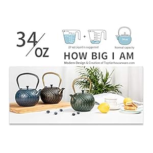   Toptier-Japanese-Cast-Iron-Tea-Kettle-for-Stove-Top-Stovetop-Safe-Teapot-with-Infusers-for-Loose-Tea-34-Ounce-1000-ml-Dark-Green-Melody