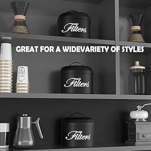 Coffee Filter Holder Black Basket Coffee Filter Storage with Lid Round Coffee Filter Container for Counter Rustic Farmhouse Coffee Bar Accessories Decor Black