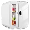 DUMOS 4L Mini Fridge 6 Can Thermoelectric Cooler Warmer Compact 110V AC12V DC Refrigerator for Skincare Drinks and Food–Retro Style for Car Office Dorm Bedroom White