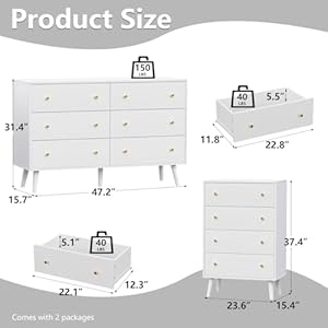 2 pcs dresser set for bedroom wooden dresser set include one modern dresser with 6 drawers one kids dresser with 4 drawers white  urban country home decor