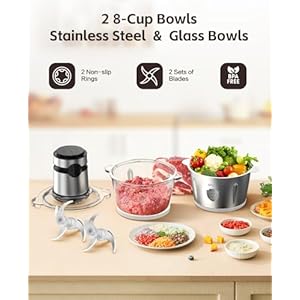 Electric Food Processor Chopper Meat Grinder - 8 Cup Veggie Chopper with 2 Bowls, 2-Speed, Bi-Level Blades, vegetable cutter For Vegetable, Nuts, Onion, Garlic, Baby Food & Family Use Electric Food Processor Chopper Meat Grinder 8 Cup Veggie Chopper with 2 Bowls 2 Speed Bi Level Blades vegetable cutter For Vegetable Nuts Onion Garlic Baby Food Family Use