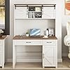 Vabches Farmhouse 47 Desk Executive I Shape with 3 Drawers Storage Cabinet Hutch Charging Hub for Home Office