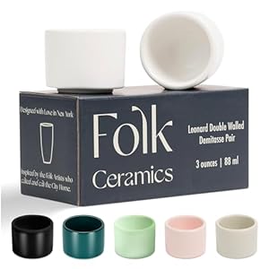 Folk Ceramics Leonard Ceramic Espresso Cups | Modern Stackable Demitasse Mugs for Espresso | Double Walled, Handleless, Durable, Dishwasher & Microwave Safe | 3oz, Set of 2 | Whisper White Folk Ceramics Leonard Ceramic Espresso Cups Modern Stackable Demitasse Mugs for Espresso Double Walled Handleless Durable Dishwasher Microwave Safe 3oz Set of 2 Whisper White