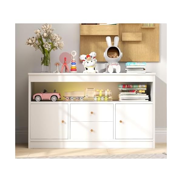   Costzon-Toy-Storage-Organizer-Wooden-Kids-Bookshelf-with-2-Drawers-2-Cabinets-Open-Shelf-Toy-Organizers-and-Storage-for-Playroom-Bedroom-Nursery-White
