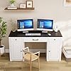 PAKASEPT 58 Executive Desk with Storage Drawers Farmhouse Office Desk with Charging Station Wood Computer Desk with Ample Storage Cabinet Rustic Home Wrting Desk with Drawers for Office White