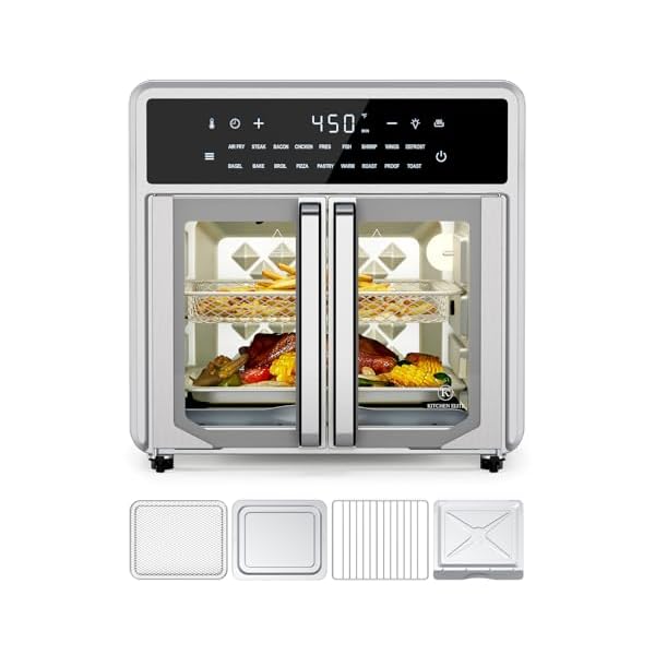   Air-Fryer-Toaster-Oven-Combo158Qt-Small-Countertop-French-Door-Oven18-Presets-1-Preheat-Light-Airfryer-BasketWire-RackBaking-PanCrumb-TrayCompact-DesignStainless-Steel