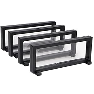 3D Floating Display Case, Black Coin Holder Display 4pcs, 3D Floating Display Case for Challenge Coins Jewelry Specimen, 9’’ × 3.5’’ × 0.75’’ 3D Floating Frame